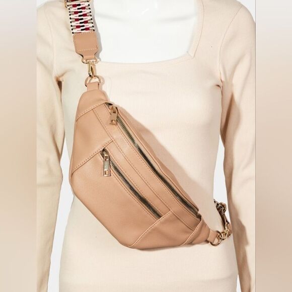 Fame PU Leather Crossbody Bag with Removable Strap in Black Cream Tan - Picture 1 of 5